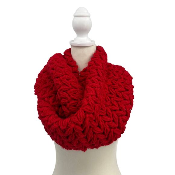 Lane Bryant Infinity Scarf OS Red Chunky Cable Knit Thick Crochet Neck Warmer - Picture 2 of 10